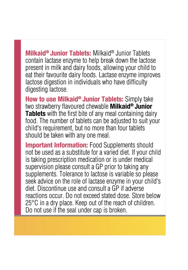 [mobileaid] Milkaid Junior Lactase Enzyme Tablets 60's [LOCAL SG DELIVERY]
