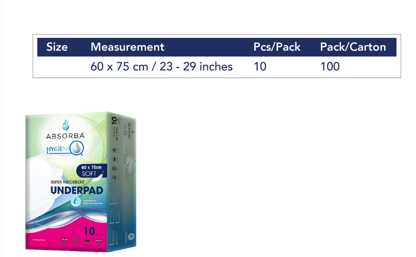 [mobileaid] Absorba HygieniQ Underpads 10 pieces per pack [LOCAL SG DELIVERY]