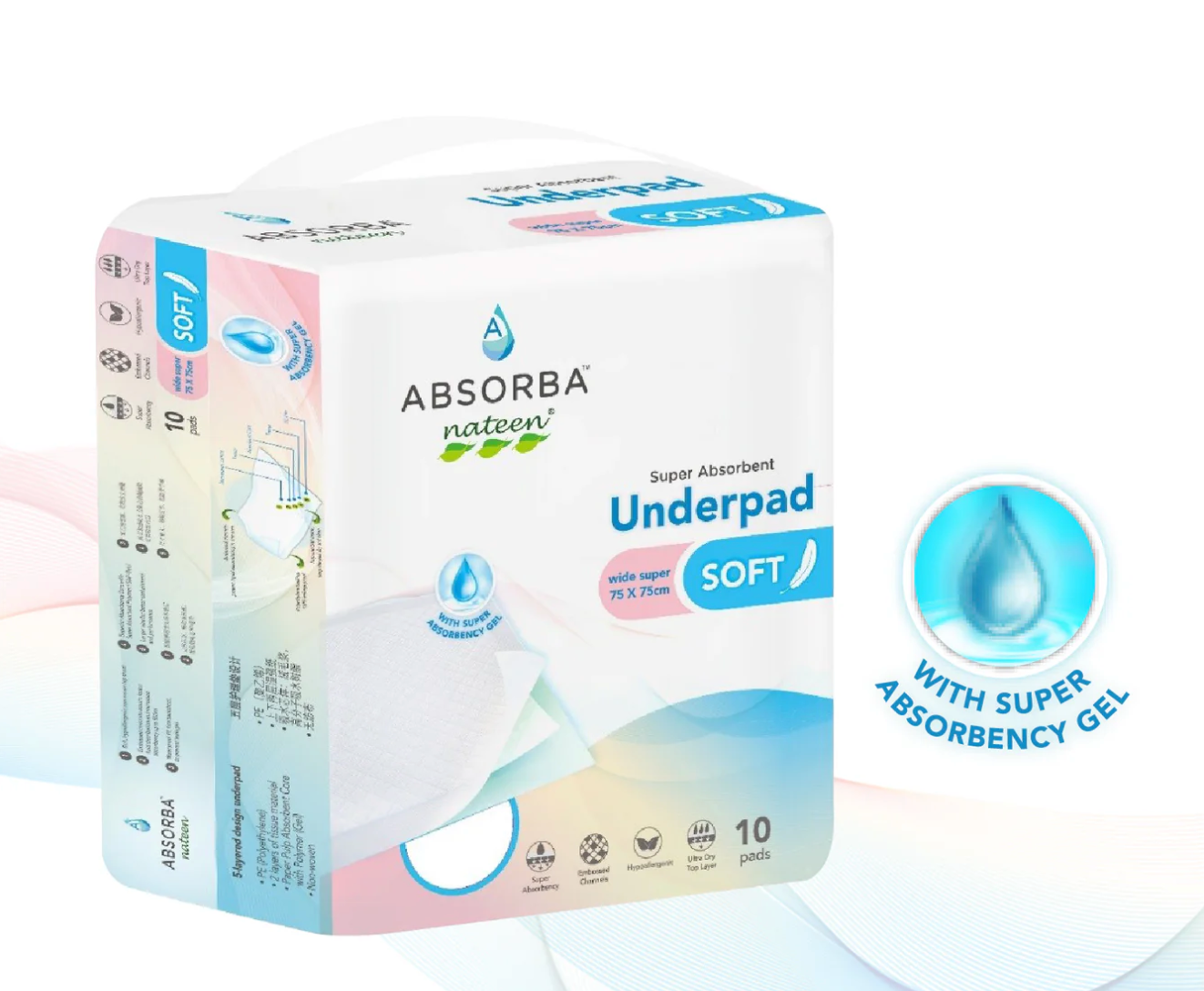 [mobileaid] Absorba Nateen Soft Underpads (10 Pads) per pack [LOCAL SG DELIVERY]