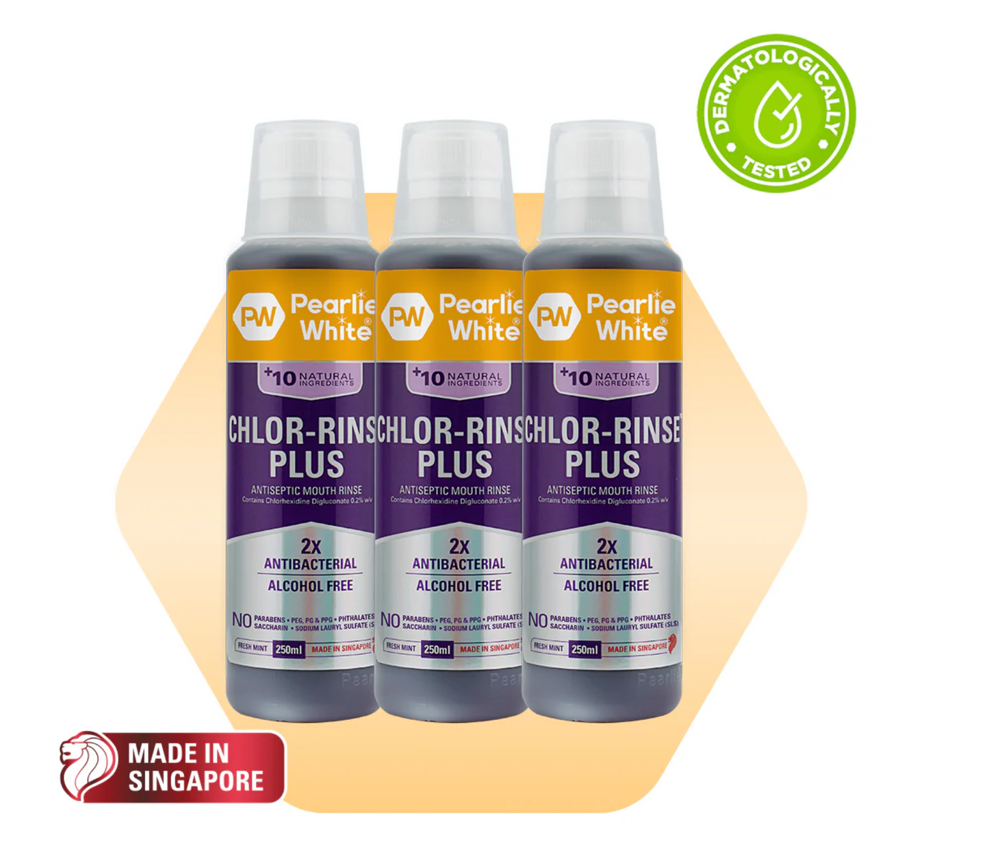 [mobileaid] Pearlie White Chlor-Rinse Normal/ Plus Antiseptic Mouth Rinse 250ml - Triple Pack [LOCAL SG DELIVERY]