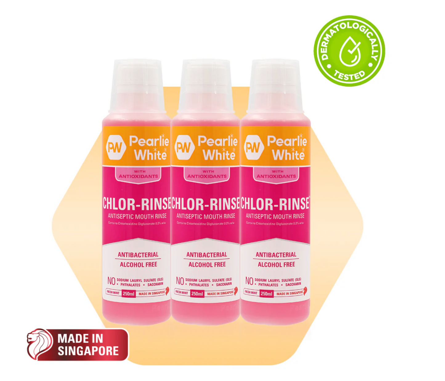 [mobileaid] Pearlie White Chlor-Rinse Normal/ Plus Antiseptic Mouth Rinse 250ml - Triple Pack [LOCAL SG DELIVERY]