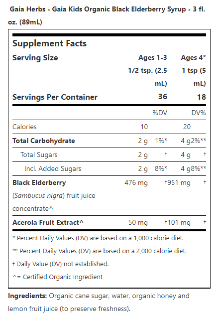 [mobileaid] Gaia Herbs Black Elderberry Syrup 89ml (Kids) [LOCAL SG DELIVERY]