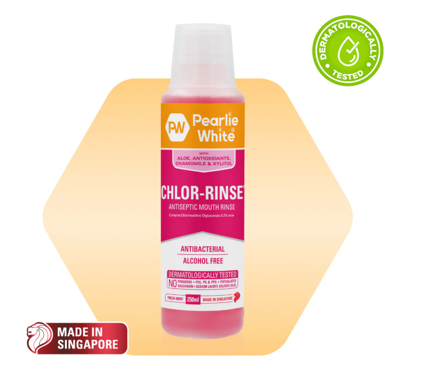 [mobileaid] Pearlie White Chlor-Rinse Normal/Plus Antiseptic Mouth Rinse 250ml [LOCAL SG DELIVERY]