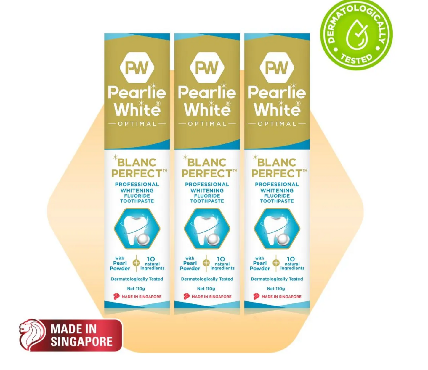 [mobileaid] Pearlie White Optimal Blanc Perfect Professional Whitening Fluoride Toothpaste 110g- Triple Pack [LOCAL SG DELIVERY]