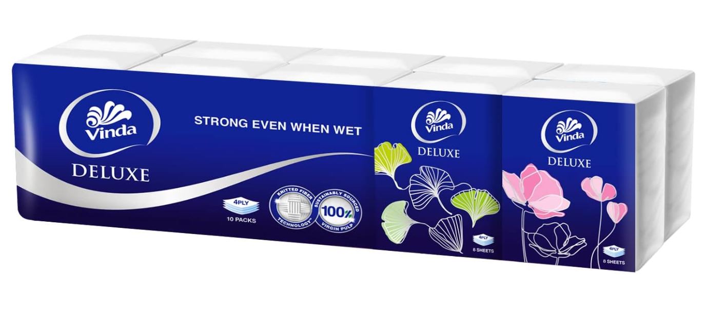 [mobileaid] Vinda Vinda Deluxe 4 PLY Pocket Facial Tissue, Unscented 10 packs x 8 sheets x 30 [LOCAL SG DELIVERY]