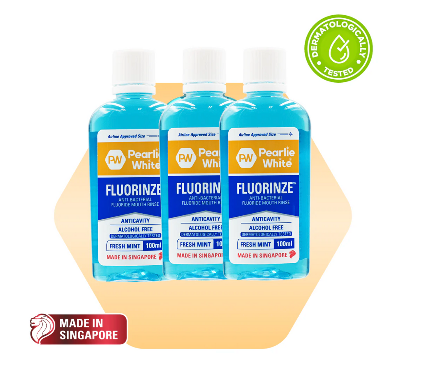 [mobileaid] Pearlie White Fluorinze Anti-bacterial Fluoride Mouth Rinse 100ml - Triple Pack [LOCAL SG DELIVERY]