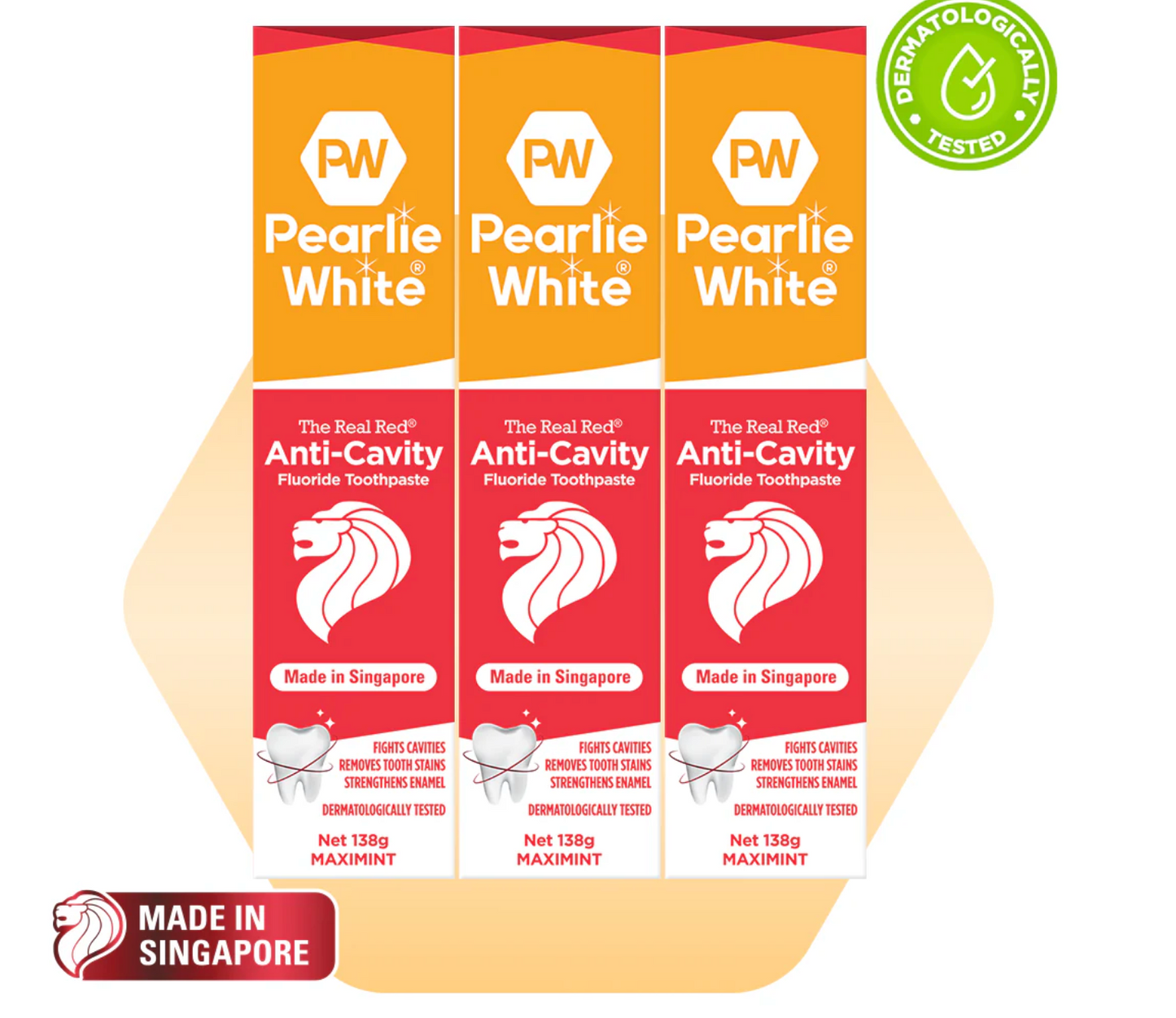 [mobileaid] Pearlie White The Real Red¬Æ Anti-Cavity Fluoride Toothpaste 138gm - Triple Pack [LOCAL SG DELIVERY]