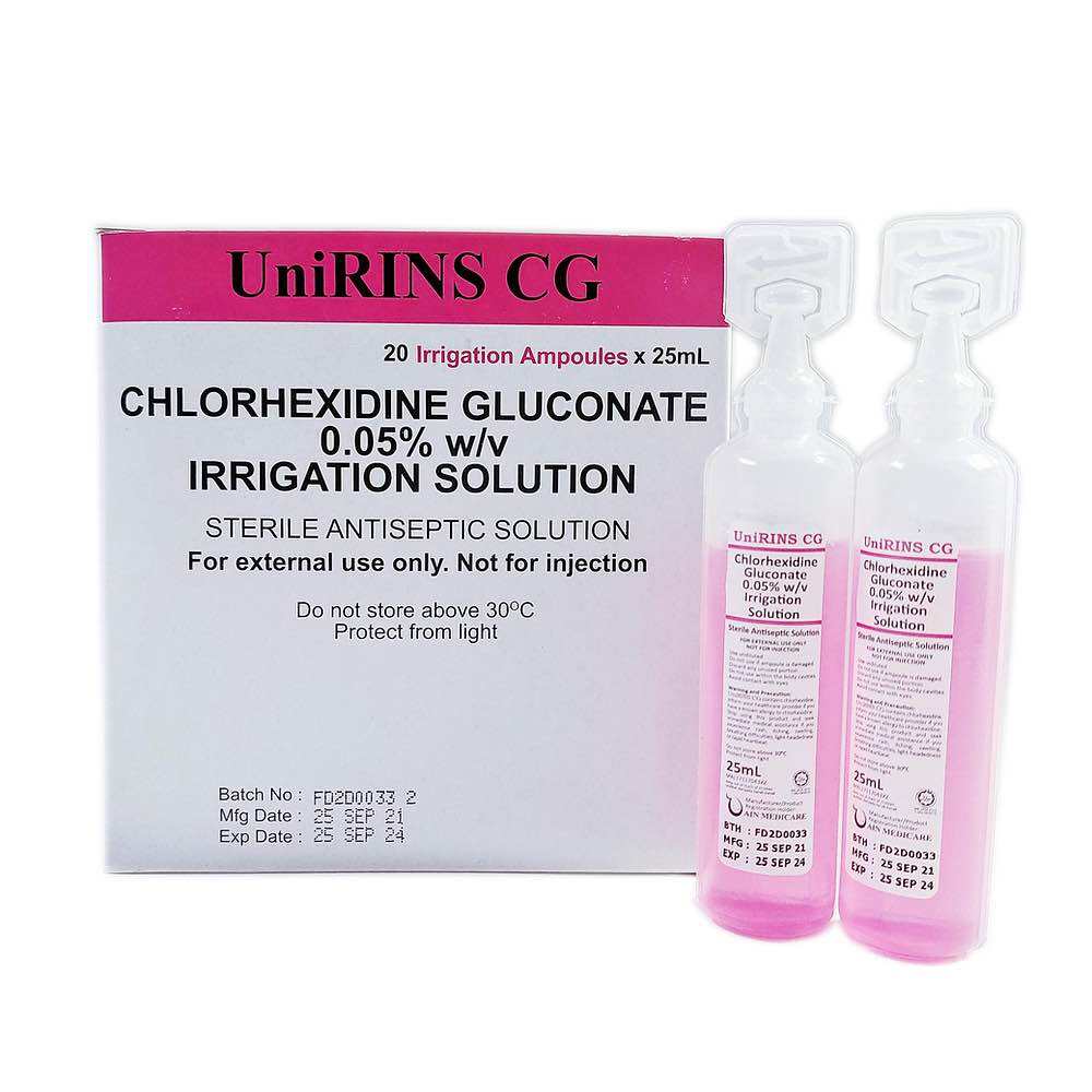 [mobileaid] Unirins Chlorhexidine Gluconate 0.05% (Ampoule), Pink, 25ml 20's x 2 (2 Boxes) [LOCAL SG DELIVERY]