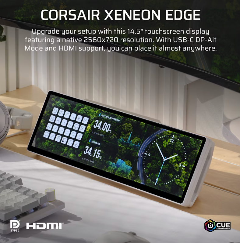 [mtech] CORSAIR XENEON EDGE 14.5" LCD Touchscreen - White/Clear [LOCAL WARRANTY]