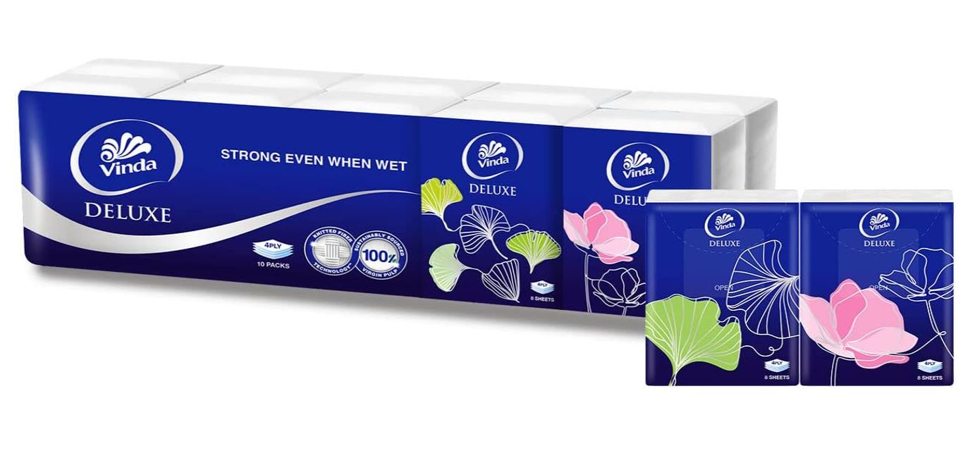 [mobileaid] Vinda Vinda Deluxe 4 PLY Pocket Facial Tissue, Unscented 10 packs x 8 sheets x 30 [LOCAL SG DELIVERY]