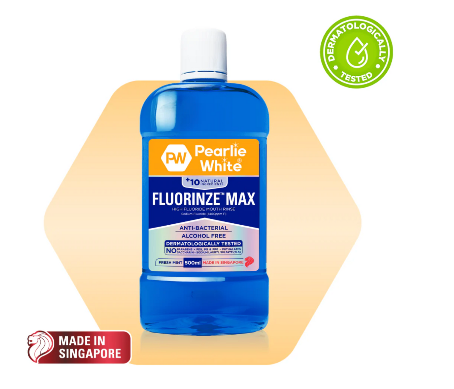 [mobileaid] Pearlie White Fluorinze Max High Fluoride Mouth Rinse 500ml [LOCAL SG DELIVERY]