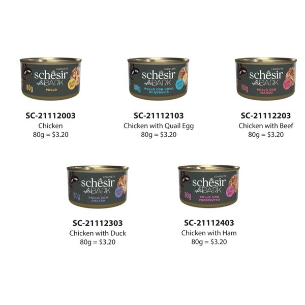 [mPets] Schesir Cat After Dark Range WholeFood (Fillets) Can - Low Carb, High Protein with Rich Organ Meats (80g Tin) [LOCAL SG DELIVERY]
