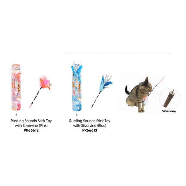 [mPets] Petz Route Cat Toys - Rustling Sounds Stick Toy with Silvervine (Pink/Blue) [LOCAL SG DELIVERY]