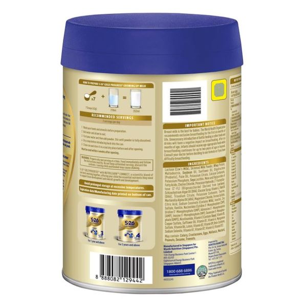 [mkids] Wyeth S-26 GOLD PROGRESS Stage 3 w 2'-FL 900g Singapore Formulation [LOCAL SG DELIVERY]
