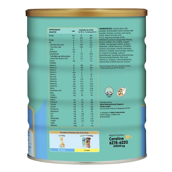 【mkids】【Abbott】Abbott Grow Stage 5 Growing-up Milk Formula, 6-12 years, 900g x 6 tins【LOCAL SG DELIVERY】