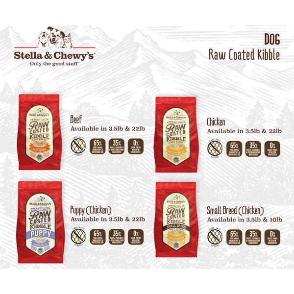 [mPets] Stella & Chewy's Dog Raw Coated Kibble -Normal/Wholesome Grain Range (3.5lb, 10lb, 22lb Bag*) [LOCAL SG DELIVERY]