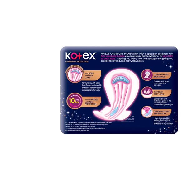 Kotex Soft & Smooth Slim Overnight Wing Pads Twin Pack - 35cm x 16's/41cm x 14's – view 2