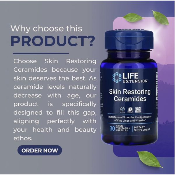 [mfoods] Life Extension, Skin Restoring Ceramides, Skin Hydration, Reduce Wrinkle, Gluten Free, 30 Liquid Vegetarian Capsules  [LOCAL SG DELIVERY]
