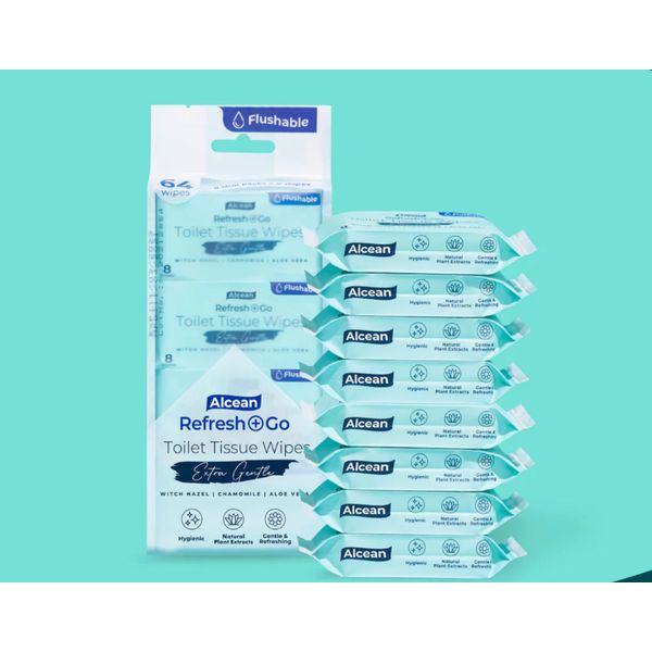 [mobileaid] Alcean Flushable Toilet Tissue Wipes - 8 Wipes (Bundle of 8) [LOCAL SG DELIVERY]