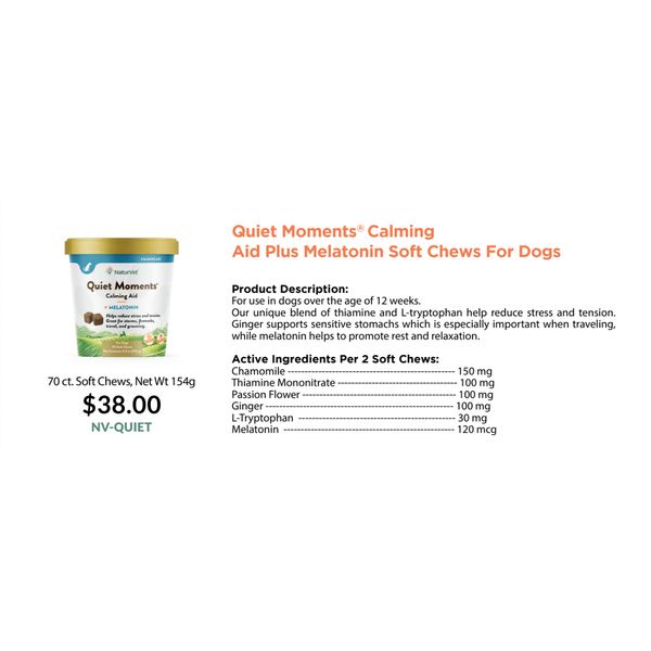 [mPets] NaturVet Quiet Moments Calming Aid Plus Melatonin Soft Chews for Dogs 154g [LOCAL SG DELIVERY]
