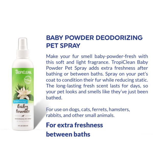 [mPets] TropiClean Baby Powder/Kiwi Blossom/Papaya Mist/Pure Plum/Lime & Coconuit/Berry Breeze Deodorizing Pet Spray [LOCAL SG DELIVERY]