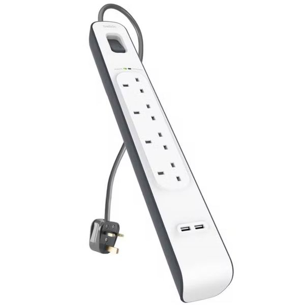 [mtech] BELKIN 4/6/8 OUTLET SURGE PROTECTION STRIP W/2USB PORT[LOCAL SG DELIVERY] - 6 Outlets