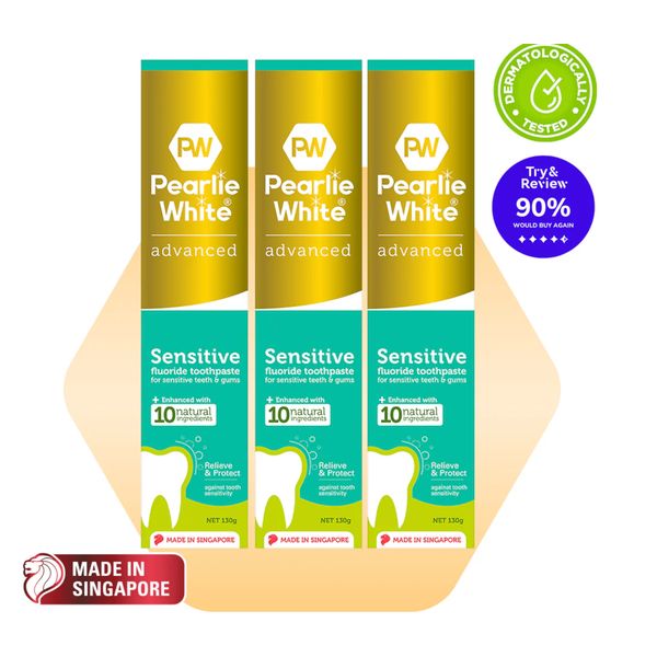 [mobileaid] Pearlie White Advanced Whitening/Sensitive Fluoride Toothpaste 130gm - Triple pack [LOCAL SG DELIVERY]