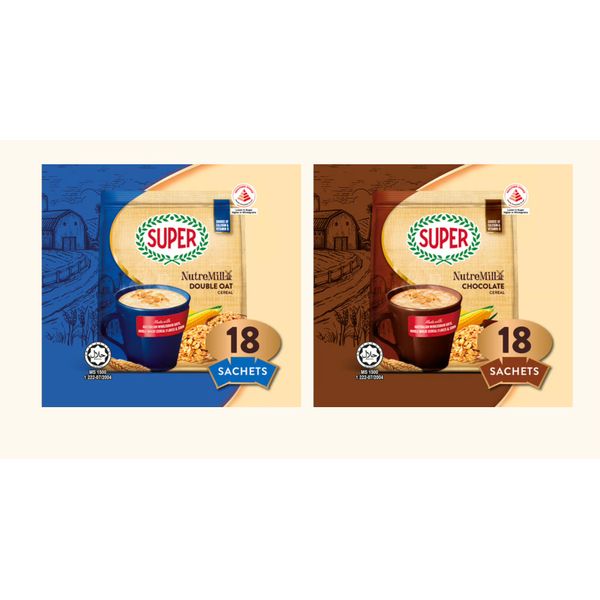 Super NutreMill Cereal Original/Less Sugar/Chocolate/Brown Rice/Double Oat 30g x 18's – view 2