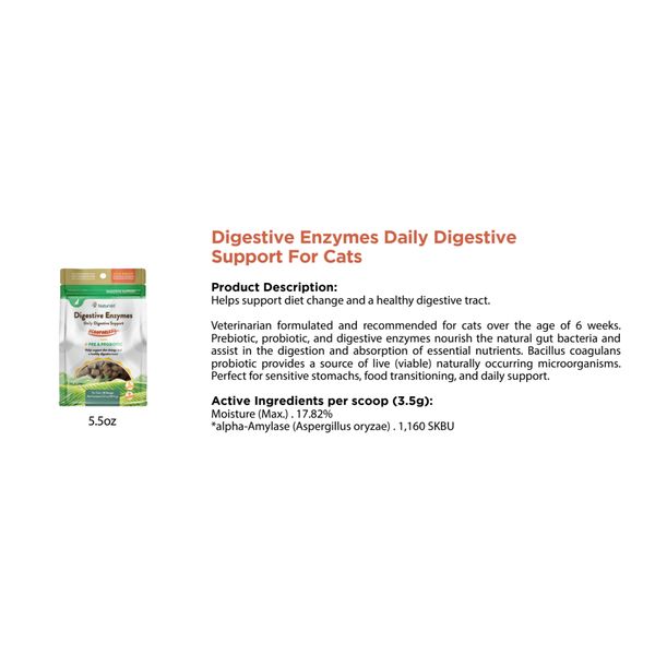 [mPets] NaturVet Digestive Enzymes Daily Digestive Support Scoopables for Cat 5.5oz [LOCAL SG DELIVERY]