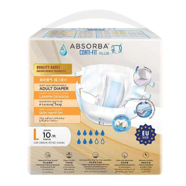 [mobileaid] Absorba Conti-Fit Plus Adult Diapers 10 pieces per pack Medium/Large [LOCAL SG DELIVERY]