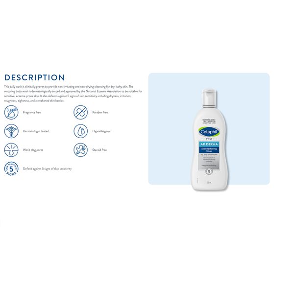 [Dermaceutica] Cetaphil Pro Ad Derma Skin Restoring Wash 295ml (For Eczema) [LOCAL SG DELIVERY]