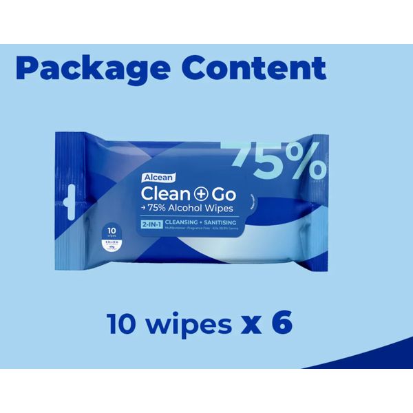 Alcean 10 wipes (Bundle of 6) - 75% Alcohol Classic Wipes – view 2