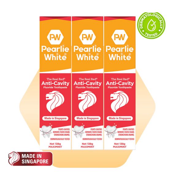 [mobileaid] Pearlie White The Real Red¬Æ Anti-Cavity Fluoride Toothpaste 138gm - Triple Pack [LOCAL SG DELIVERY]