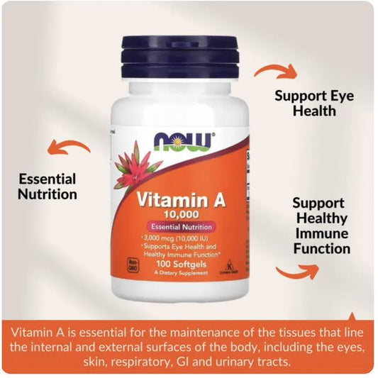 [mfoods] Now Foods, Vitamin A, Essential Nutrition, Supports Eye Health, Immune System, 10,000 IU, 100 Softgels [LOCAL SG DELIVERY]
