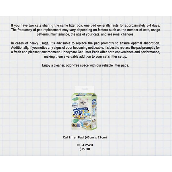 [mPets] HoneyCare Cat Litter Pads (43cm x 29cm) [LOCAL SG DELIVERY]