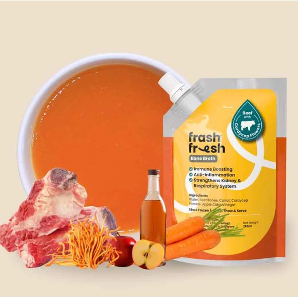 [mPets] frashfresh Beef with Cordyceps Flower/Fish with Goji Berries/Pork with Astragalus Broth for Dogs and Cats 260ml [LOCAL SG DELIVERY]