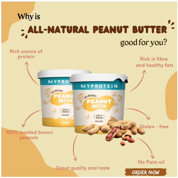 [mfoods] Myprotein Natural Peanut Butter | Blend of Roasted Brown Peanuts | Support Training & Curbing Cravings | NO Added Salt 1kg  [LOCAL SG DELIVERY]