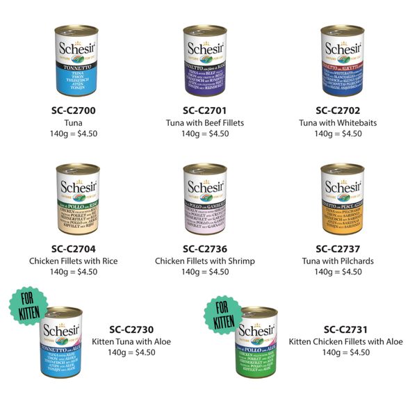 [mPets] Schesir Canned Cat Food in Jelly/Water - Kitten and Adult Options Available (140g Tin) [LOCAL SG DELIVERY]