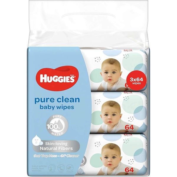 Huggies Pure Clean Baby Wipes 3x64's – view 2