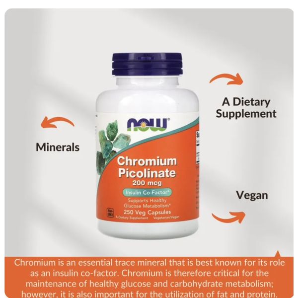 [mfoods] Now Foods Chromium Picolinate, Minerals, Vegetarian/ Vegan, Health Supplement, Support Blood Pressure, 200mcg, 250 Caps [LOCAL SG DELIVERY]