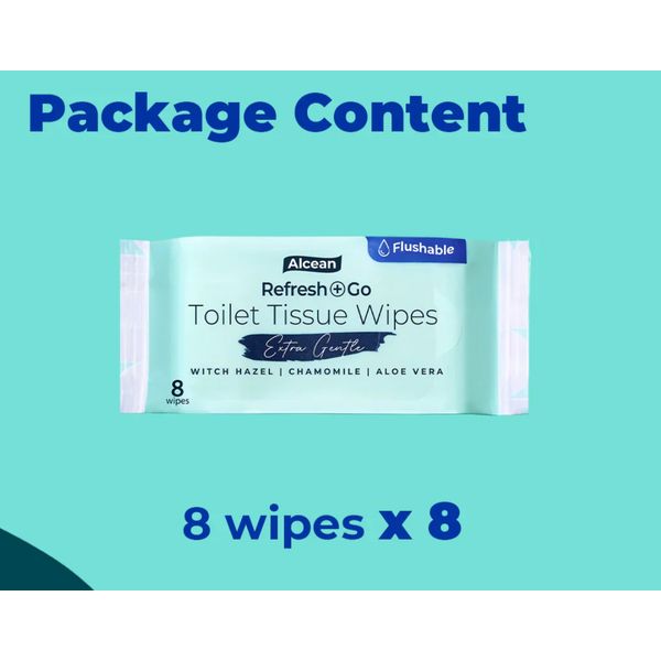 Alcean Flushable Toilet Tissue Wipes - 8 Wipes (Bundle of 8) – view 3