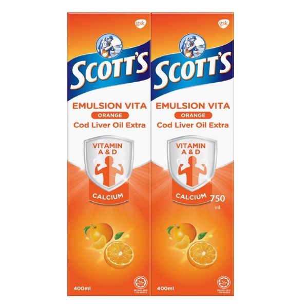 [mobileaid] Scotts Emulsion Vita Orange Liver Oil Extra Twin Pack (2x400mL) [LOCAL SG DELIVERY]