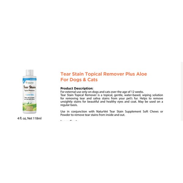 [mPets] NaturVet Tear Stain Topical Remover Plus Aloe for Dogs and Cats 118ml [LOCAL SG DELIVERY]