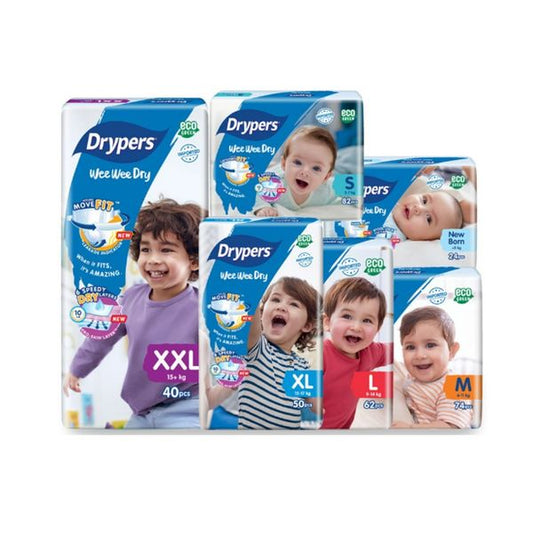 [mkids] For infant and toddlers Drypers Wee Wee Dry, NB(24'sx8); S(82's x3); M(74's x3); L(62's x3); XL(50's x 3); XXL(40's x 3) [LOCAL SG DELIVERY]
