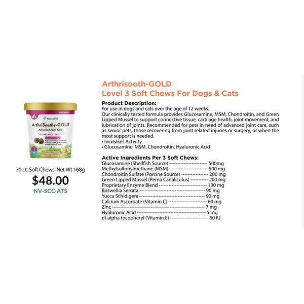 [mPets] NaturVet Arthrisooth-GOLD Level 3 Soft Chews for Dogs and Cats 168g [LOCAL SG DELIVERY]