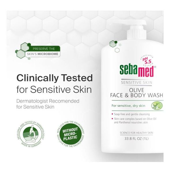 [Dermaceutica] Sebamed Sensitive Skin Olive Face & Body wash 1000ml (w pump) [LOCAL SG DELIVERY]