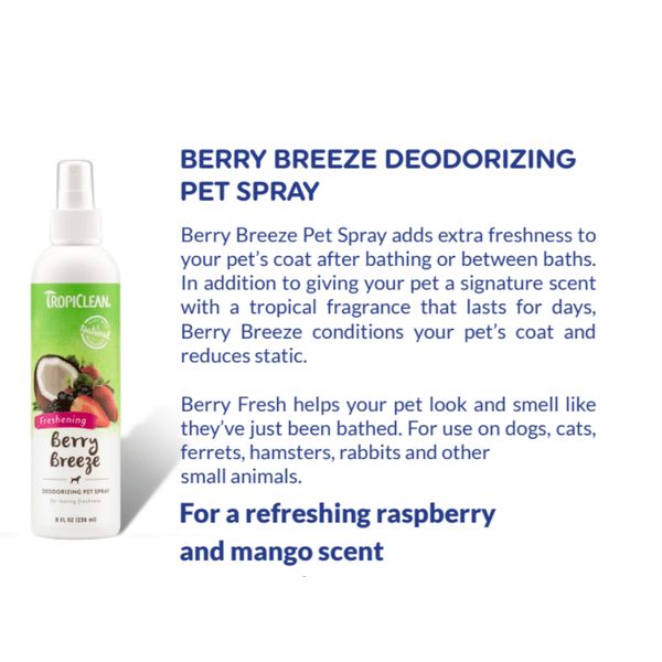 [mPets] TropiClean Baby Powder/Kiwi Blossom/Papaya Mist/Pure Plum/Lime & Coconuit/Berry Breeze Deodorizing Pet Spray [LOCAL SG DELIVERY]