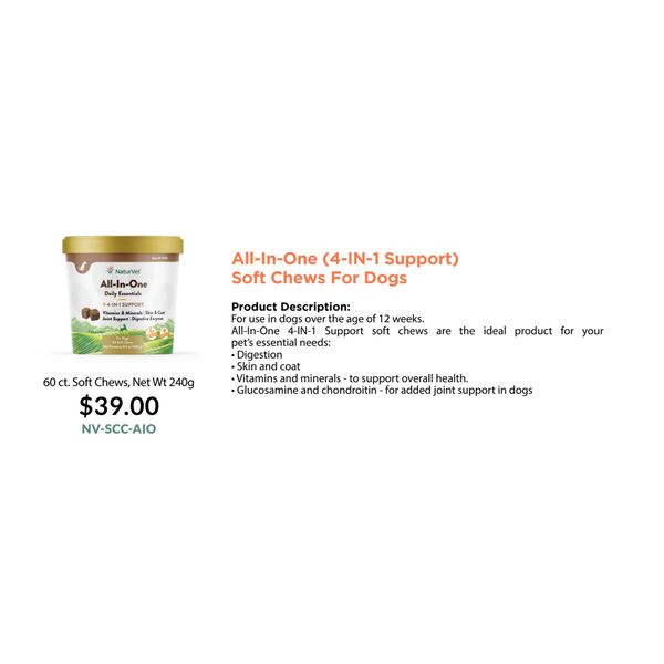 [mPets] NaturVet All-In-One (4-IN-1 Support) Soft Chews for Dogs 240g [LOCAL SG DELIVERY]