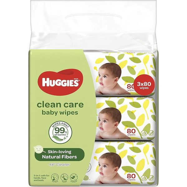 Huggies Clean Care Baby Wipes 3x80's – view 2