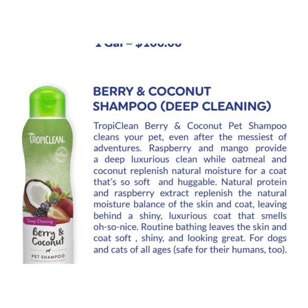 [mPets] TropiClean Gentle Coconut/Awapuhi/Berry/Lime Coconut Shampoo for Pets [LOCAL SG DELIVERY]